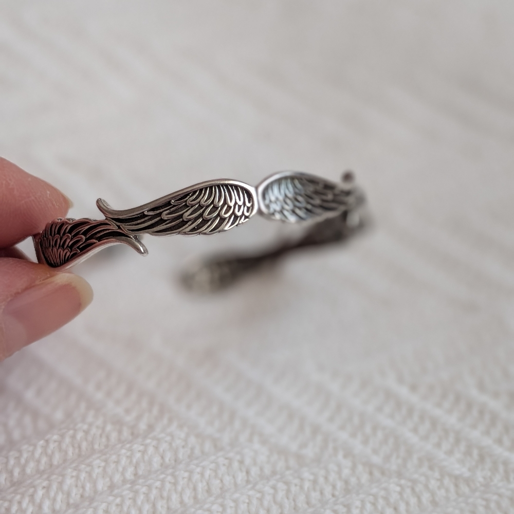 Engraved Silver-Tone Wing Cuff Bracelet